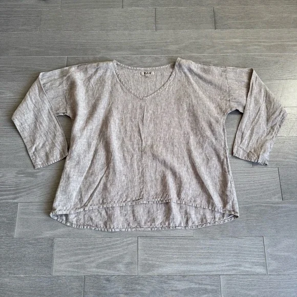 FLAX 100% Linen Oversized V-Neck Tunic Top L Lagenlook Bohemian Long Sleeves - Picture 13 of 14